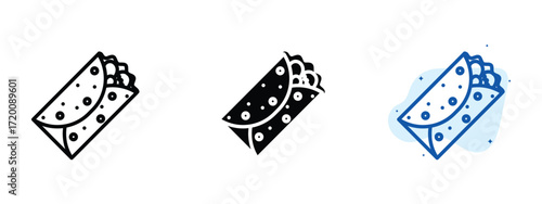 Set of pixel perfect colored Wrap icon.eps , 1 Silhouette, 1 Unexpanded, Wrap icon representing tortilla-stuffed food.