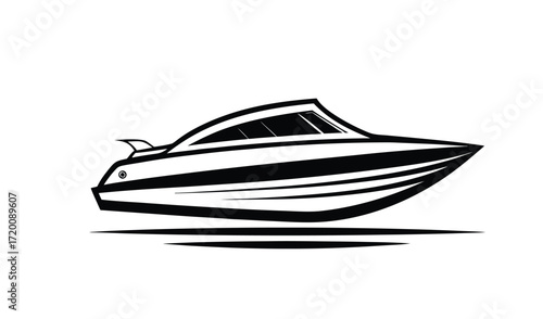 Hand drawn sketch of a sleek modern speedboat on a white background