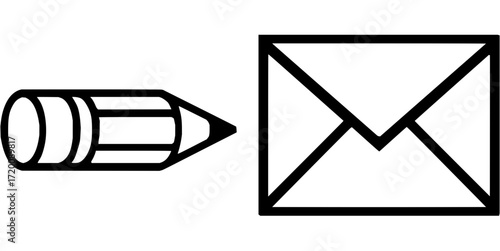 Pencil and envelope icons symbolize communication, writing, and sending messages for business and personal connections.