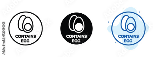 Set of pixel perfect colored Contains egg icon.eps , 1 Silhouette, 1 Unexpanded, Contains egg icon indicating egg in product ingredients.