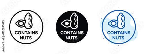 Set of pixel perfect colored Contains nuts icon.eps , 1 Silhouette, 1 Unexpanded, Contains nuts icon indicating presence of nut allergens.