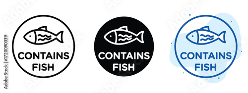 Set of pixel perfect colored Contains fish icon.eps , 1 Silhouette, 1 Unexpanded, Contains fish icon showing fish allergen in product.