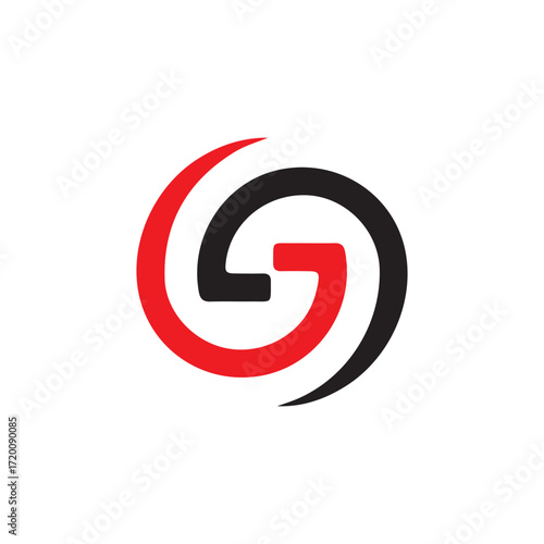 Abstract g swirl logo in red and black forming circular modern emblem