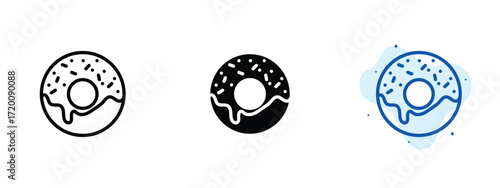 Set of pixel perfect colored Donut icon.eps , 1 Silhouette, 1 Unexpanded, Donut icon representing sweet dessert with icing.