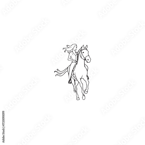Wallpaper Mural Black and white line art of a beautiful woman with perfect body riding horse elegant minimalist illustration Torontodigital.ca