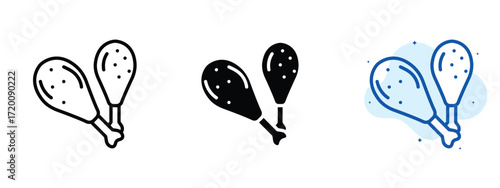 Set of pixel perfect colored Fried chicken icon.eps , 1 Silhouette, 1 Unexpanded, Fried chicken icon showing crispy meal.