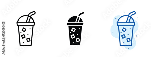 Set of pixel perfect colored Iced coffee icon.eps , 1 Silhouette, 1 Unexpanded, Iced coffee icon showing cold caffeinated drink.