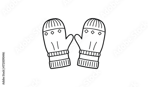 Hand drawn illustration of a pair of knitted winter mittens