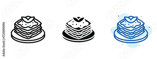 Set of pixel perfect colored Lasagna icon.eps , 1 Silhouette, 1 Unexpanded, Lasagna icon symbolizing layered Italian pasta dish.