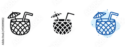Set of pixel perfect colored Pina colada icon.eps , 1 Silhouette, 1 Unexpanded, Pina colada icon showing tropical cocktail drink.
