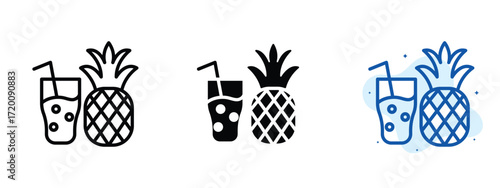 Set of pixel perfect colored Pineapple juice icon.eps , 1 Silhouette, 1 Unexpanded, Pineapple juice icon showing tropical beverage.