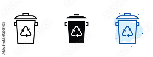 Set of pixel perfect colored Recycle bin icon.eps , 1 Silhouette, 1 Unexpanded, Recycle bin icon representing waste management.