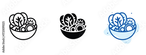 Set of pixel perfect colored Salad icon.eps , 1 Silhouette, 1 Unexpanded, Salad icon representing bowl of vegetables.