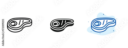 Set of pixel perfect colored Steak icon.eps , 1 Silhouette, 1 Unexpanded, Steak icon representing grilled meat meal.
