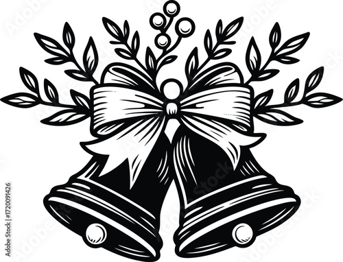 Christmas jingle bell line art style vector illustration isolated on a white background