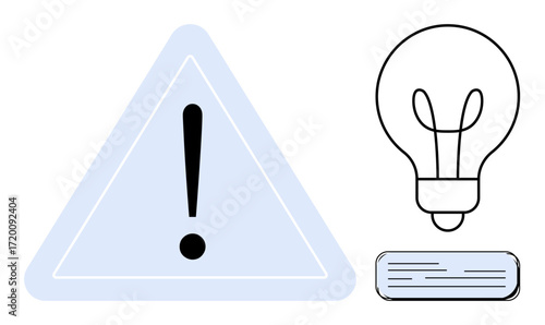 Exclamation within triangle, light bulb, and book signify alertness, innovation, and learning. Ideal for education, safety, ideas, problem-solving knowledge enhancement critical thinking simple