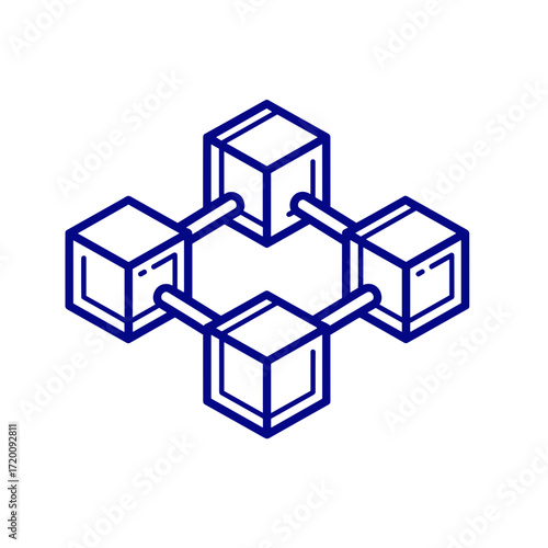 Modern blockchain technology concept with interconnected cubes on a transparent background