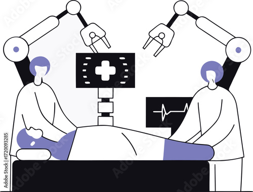 Cartoon vector illustration of a doctor and patient in an office