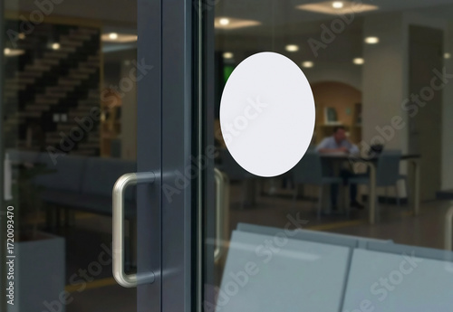Blank transparent glass door with white sticker mockup, ai generated