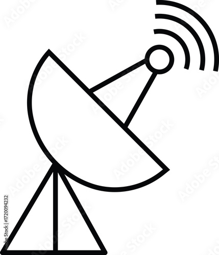 Satellite dish icon for broadcasting, data transmission, signal communication, telecommunication and global network services with transparent background