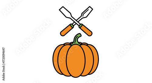 Pumpkin with carving tools for Halloween decoration  