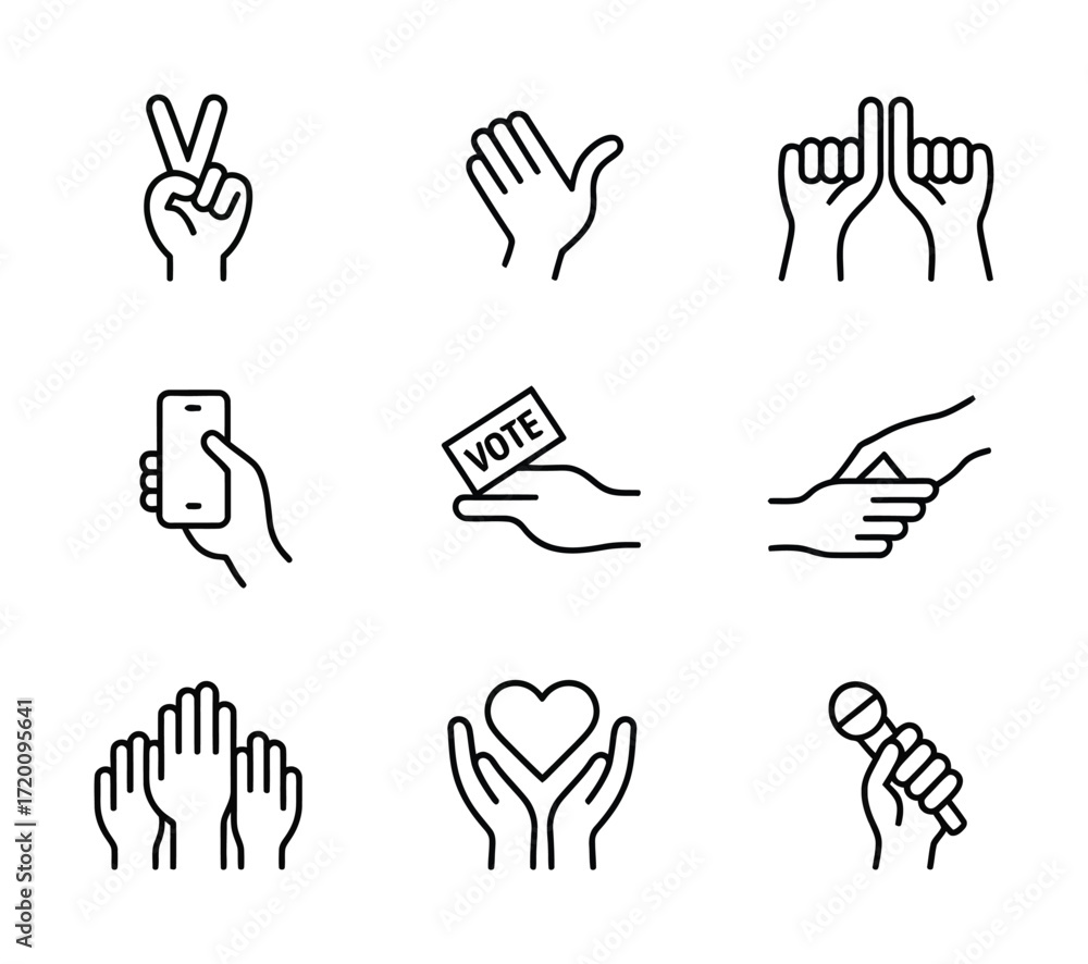 Fototapeta premium Hand Gesture and Voting Icons – Democracy, Expression, Participation