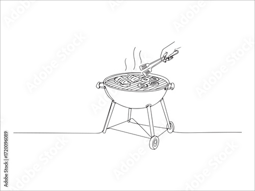 Barbecue grill vector illustration featuring food and cooking utensils design