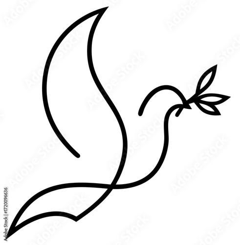 Minimalist dove with olive branch, Christian symbol of Holy Spirit, divine peace and eternal hope