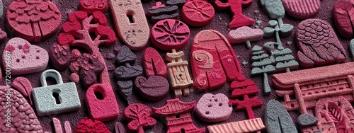 Colorful Layered Paper Art with Lock and Portal Themes for Creative Projects