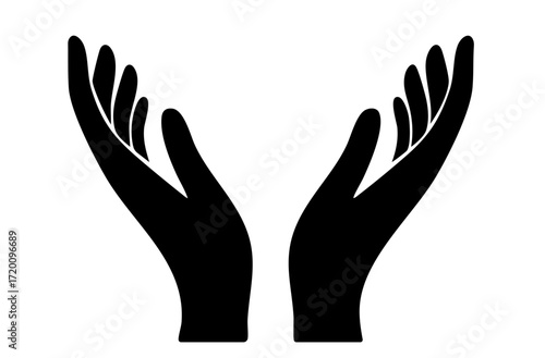Uplifted hands silhouette, Christian symbol of prayer, worship, openness of soul and trust in God