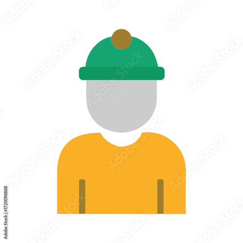 Person wearing a green hat isolated on white background, a simple avatar or icon representing an individual with headwear