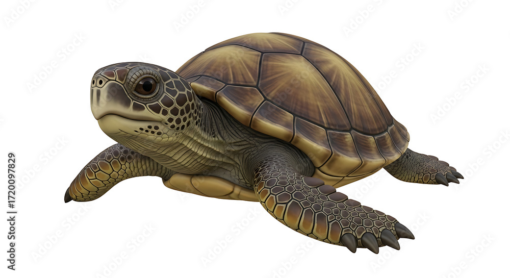 Obraz premium A detailed close up of a sea turtle with a brown shell and green skin against a black background space on transparent background