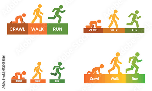 Crawl walk run growth and progress development stages illustration 
