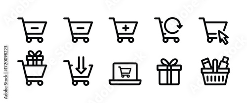 Shopping Cart Line Icons Set for E-commerce, Retail, and Online Store