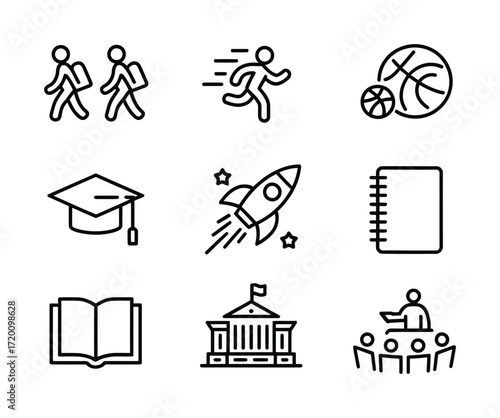 Education and Student Line Icons Set for Learning, Sports, and University