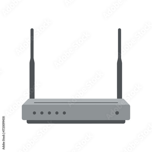 Vector art of a gray wireless router with two antennas, isolated on a