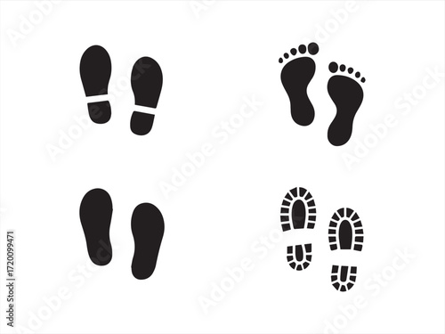 Various item foot prints on white background.
