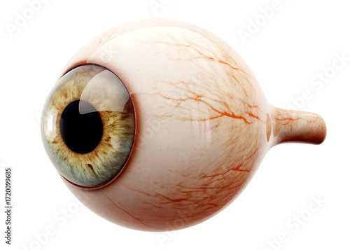 Realistic human eyeball with green iris and pupil isolated on a transparent background