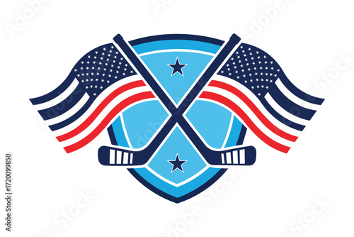 USA Hockey Emblem – Crossed Sticks with American Flags Vector