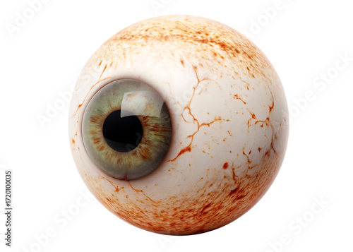 Realistic human eyeball with green iris and veins isolated on a transparent background