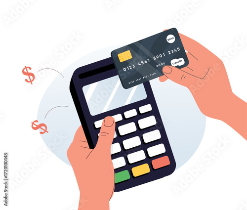 Scan a bank card for contactless payment at a checkout. The card reader enables convenient, cashless transactions. NFC