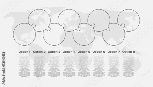 Eight steps line infographic, puzzle diagram