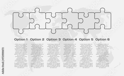 Six steps line infographic, puzzle diagram