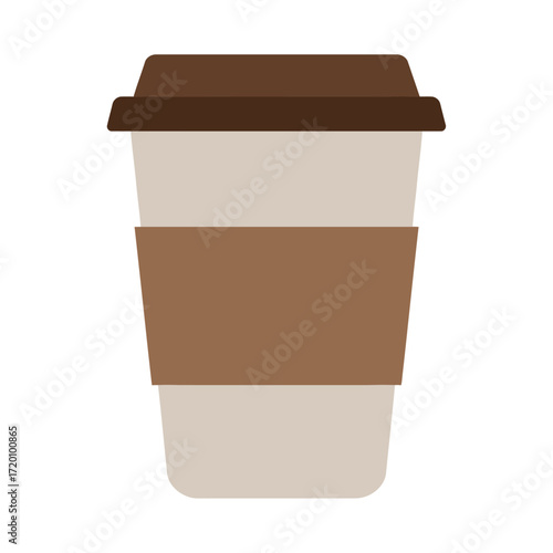 Vector art of a simple, stylized illustration of a disposable coffee cup with a lid and sleeve