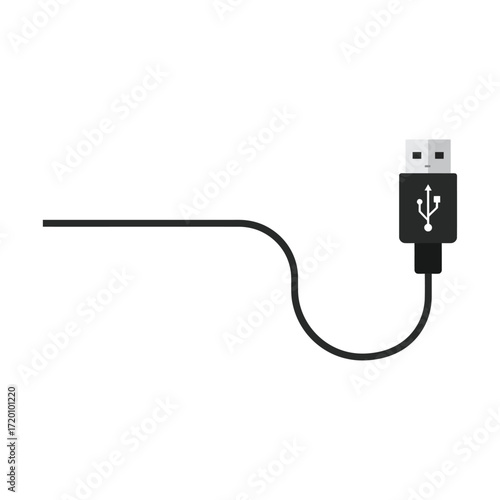 Vector art of a black usb cable with its connector
