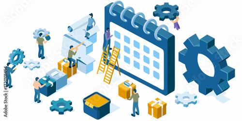 Isometric Project Management and Planning Scene calendar