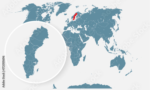 Sweden country on world map, vector template