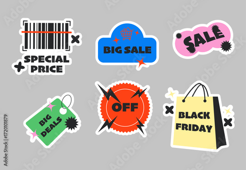 Stickers set with big sale, new, special offer, coming soon banners. Color ribbons, tags and stickers. Discoint best