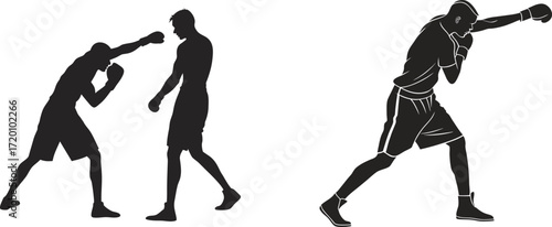 Boxing Duo Strength and Focus Silhouette