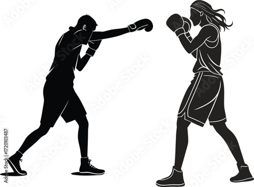 Boxing Stance and Punch Black Silhouette
